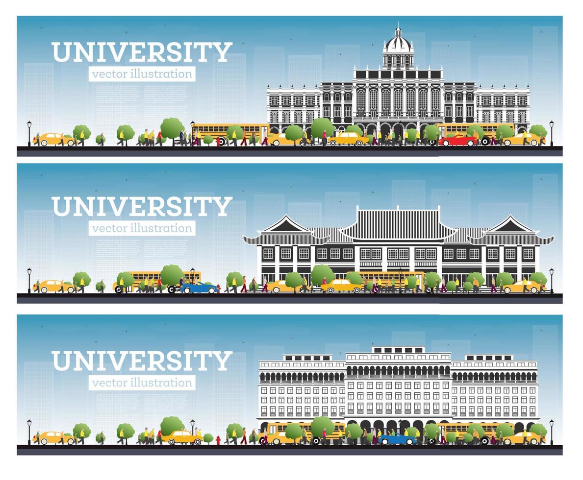 conjunto de campus universitario. estudiar pancartas. ilustración vectorial vector