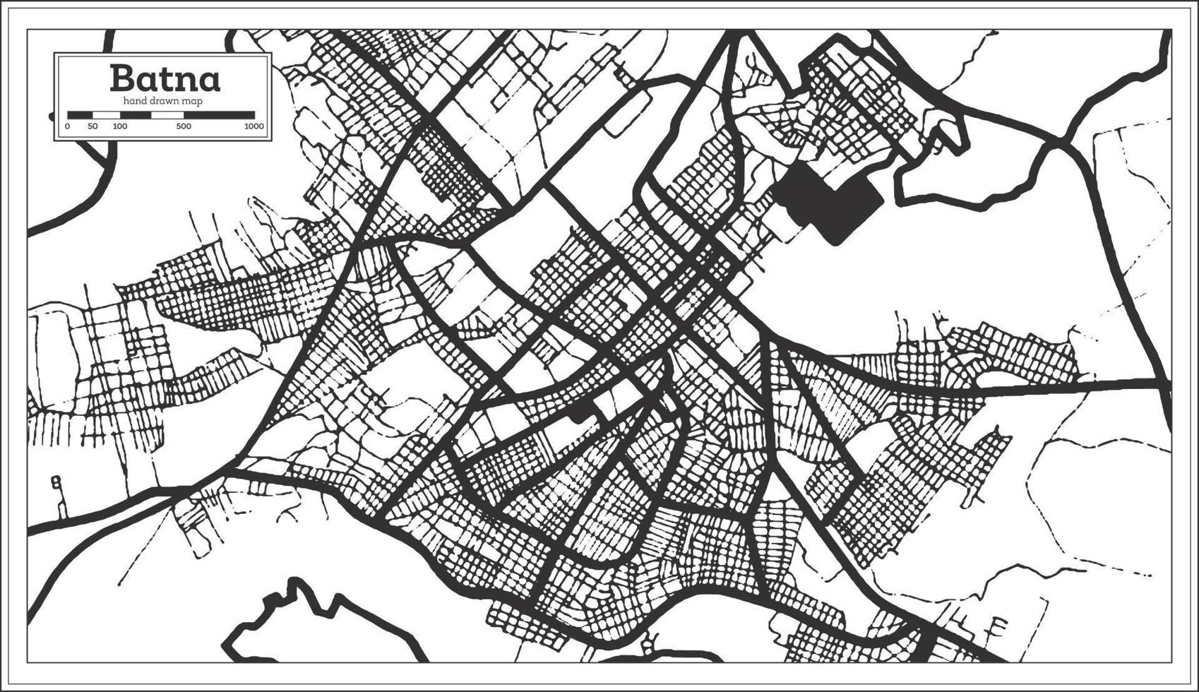Batna Algeria City Map in Retro Style in Black and White Color. Outline Map. vector