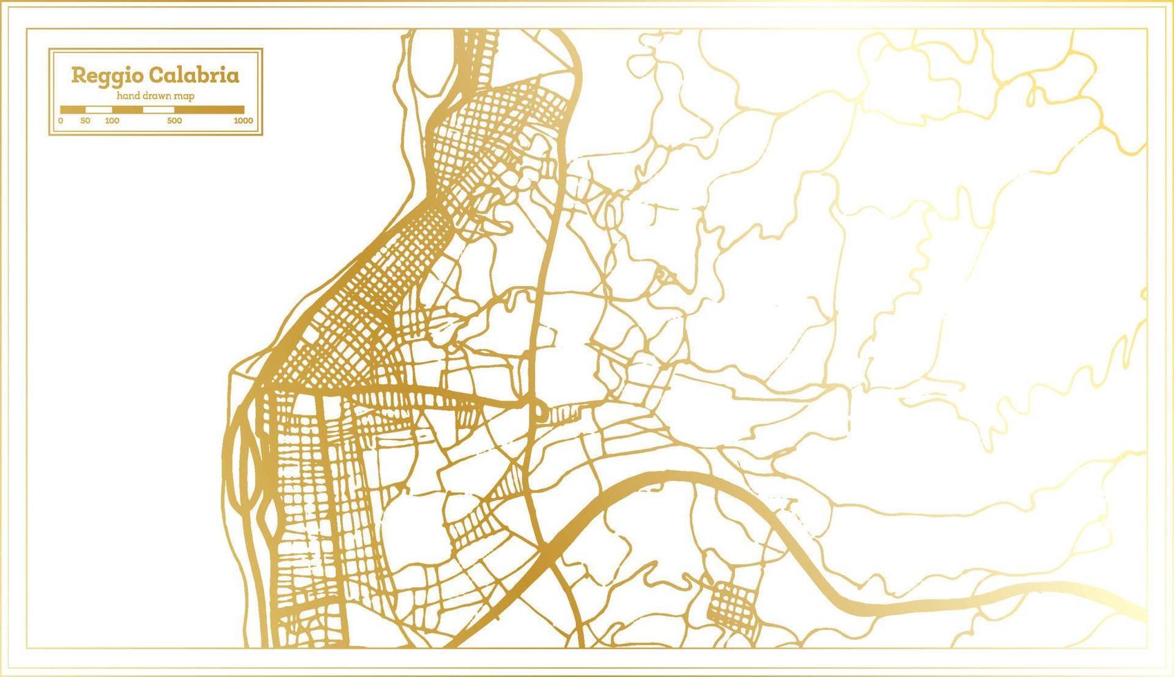 mapa de la ciudad de reggio calabria italia en estilo retro en color dorado. esquema del mapa. vector