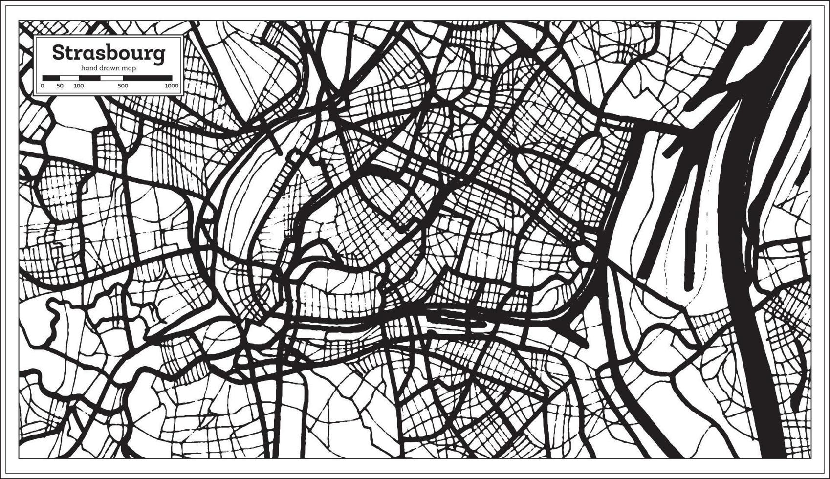 mapa de estrasburgo francia en color blanco y negro. vector