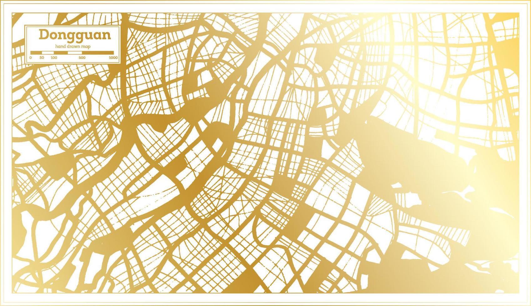 Dongguan China City Map in Retro Style in Golden Color. Outline Map. vector