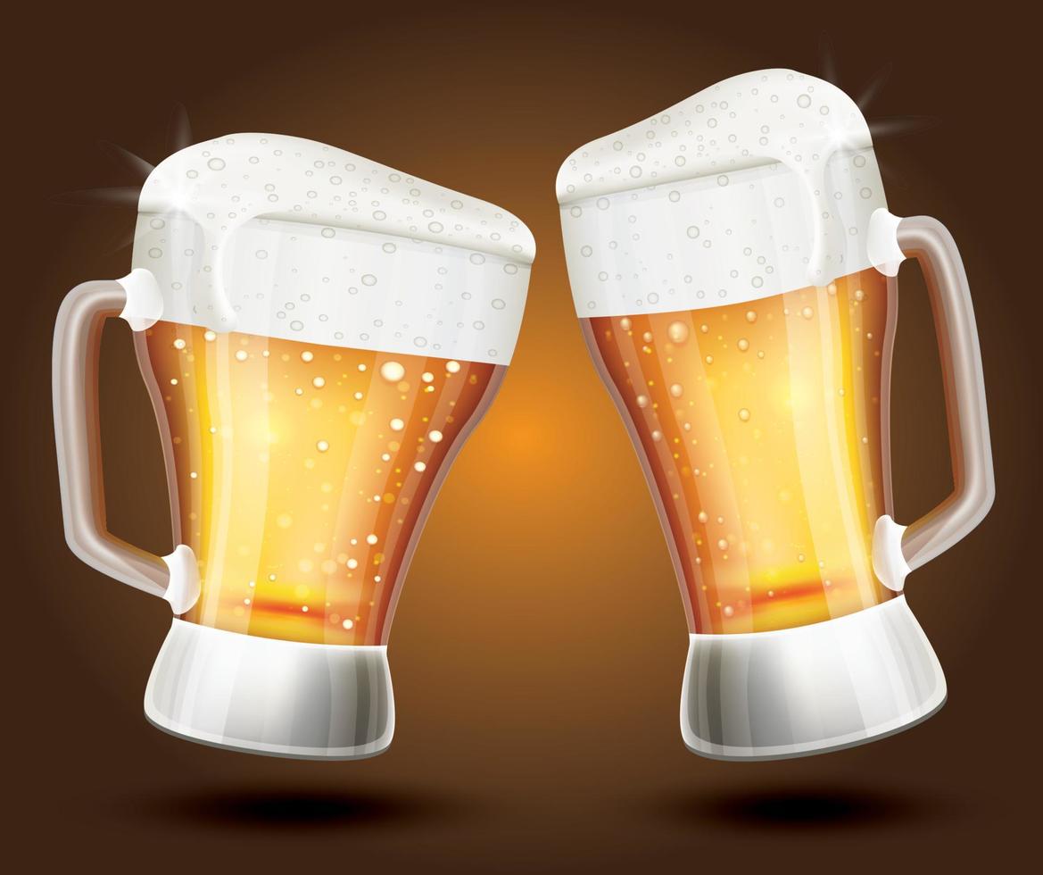 Two Glass of Beer on a Brown Gradient Background. vector