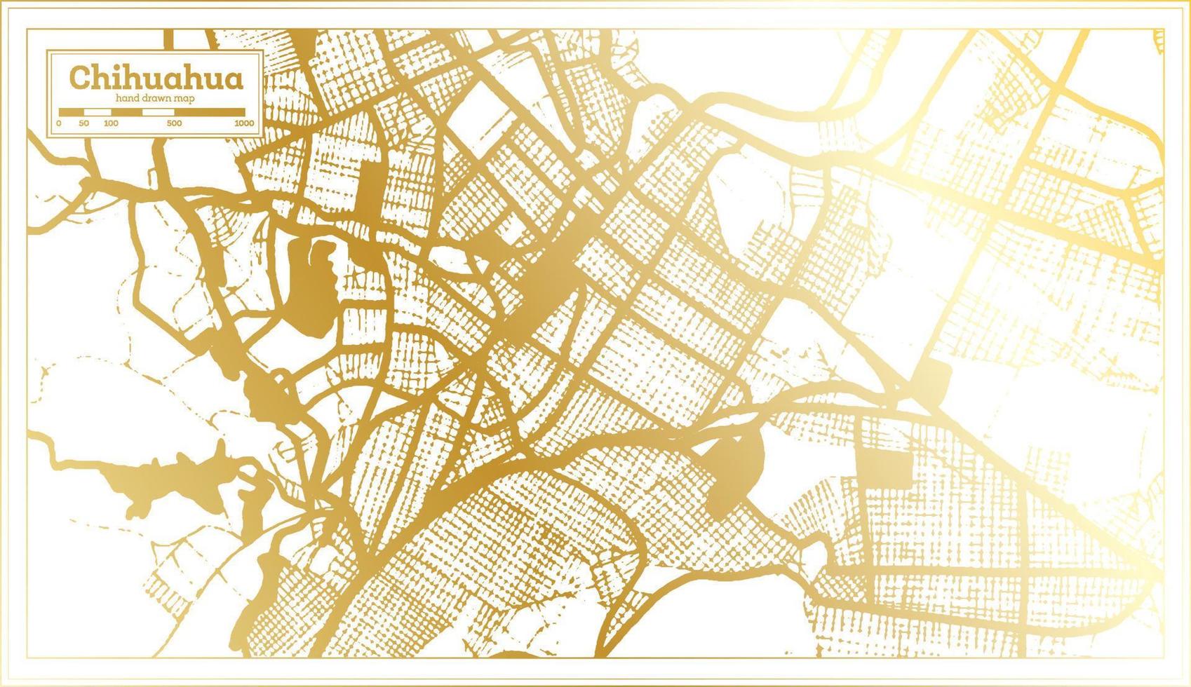 chihuahua mapa de la ciudad de méxico en estilo retro en color dorado. esquema del mapa. vector