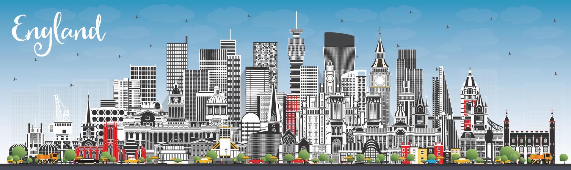 England City Skyline with Gray Buildings and Blue Sky. vector