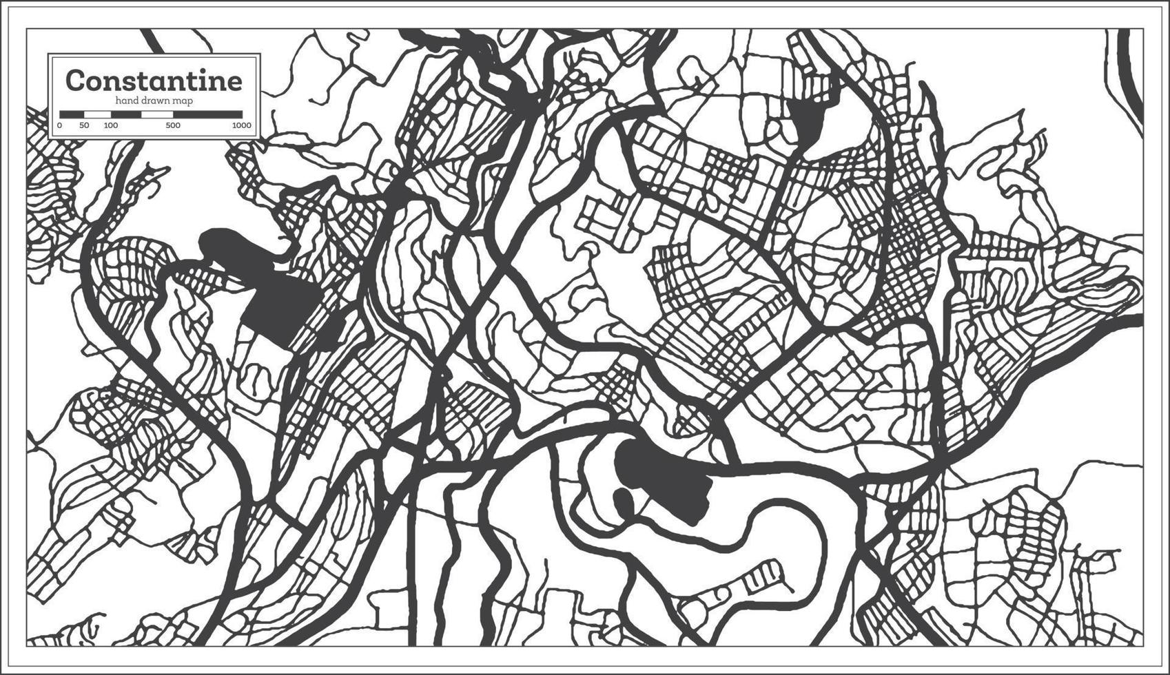 Constantine Algeria City Map in Retro Style in Black and White Color. Outline Map. vector