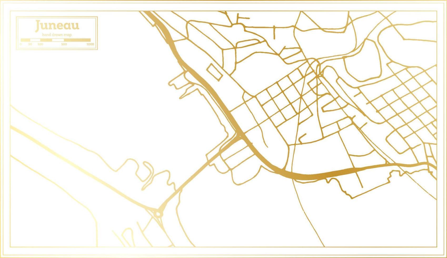 mapa de la ciudad de juneau usa en estilo retro en color dorado. esquema del mapa. vector