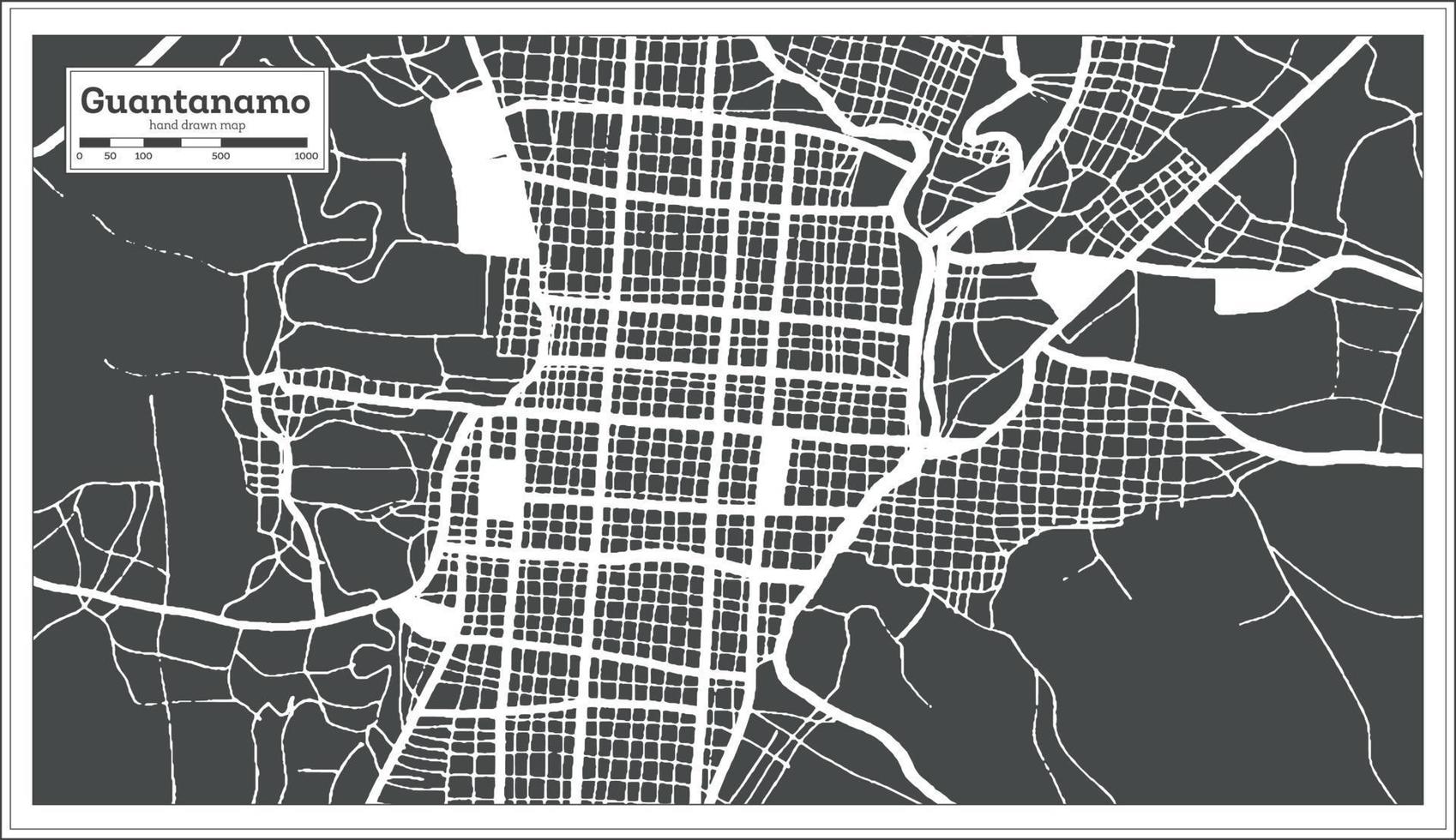 mapa de la ciudad de guantánamo cuba en estilo retro. esquema del mapa. vector