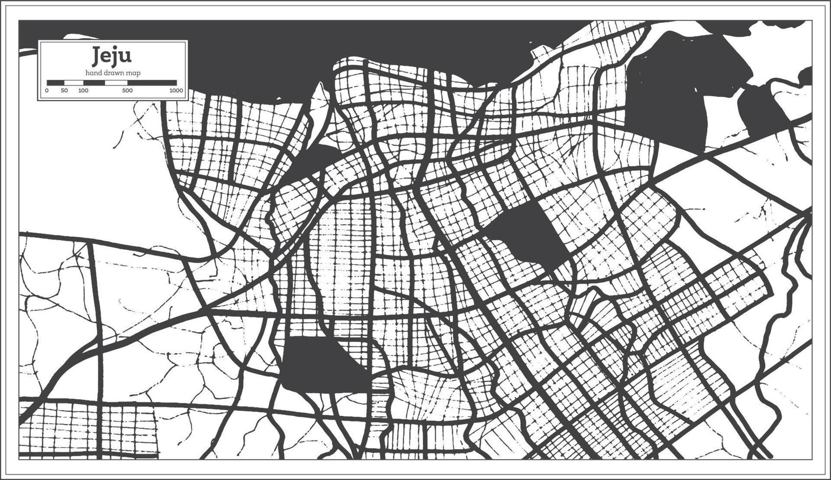 mapa de la ciudad de jeju corea del sur en color blanco y negro en estilo retro. esquema del mapa. vector