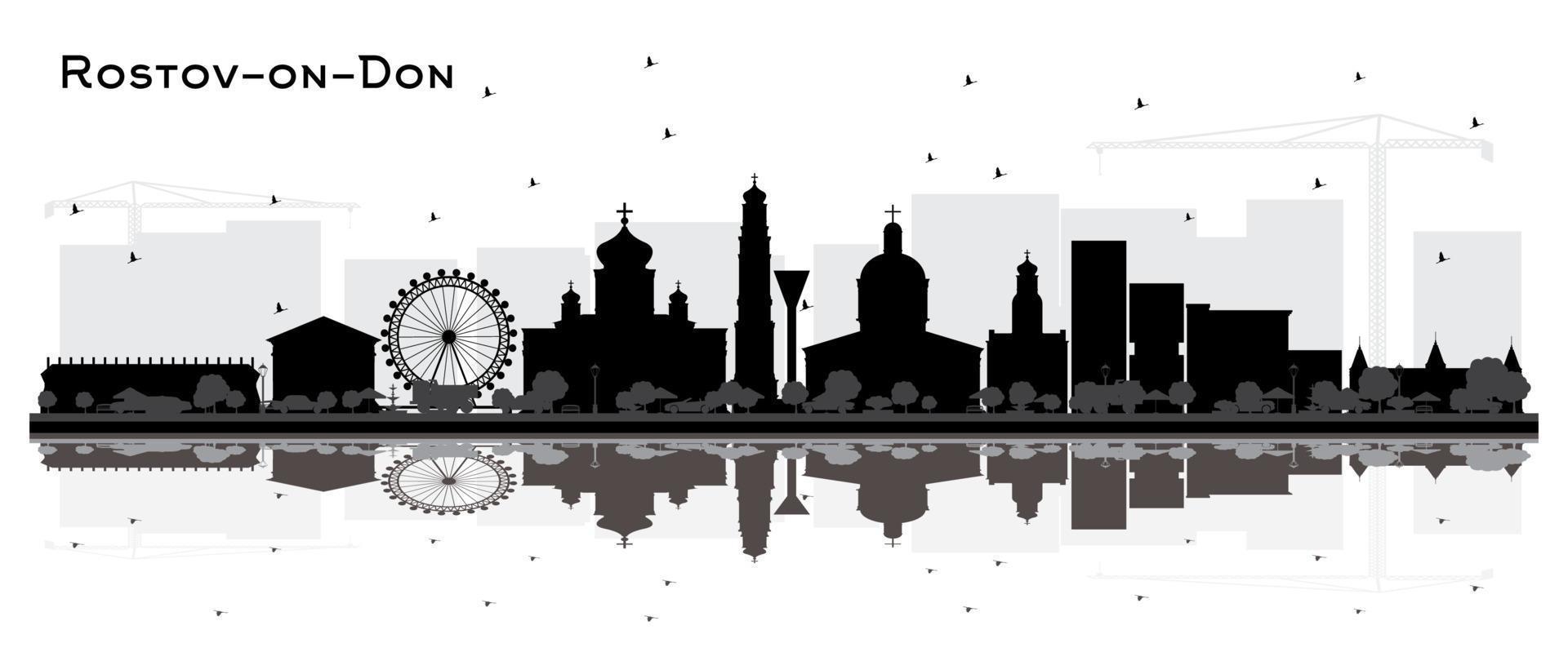 Rostov-on-Don Russia City Skyline Silhouette with Black Buildings and Reflections Isolated on White. vector