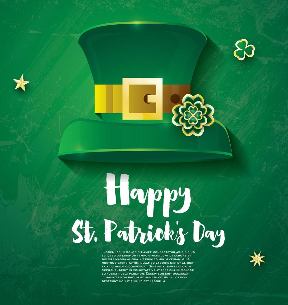 Bright and Festive Banner for Saint Patricks Day with Green Top Hat and Shamrock. vector