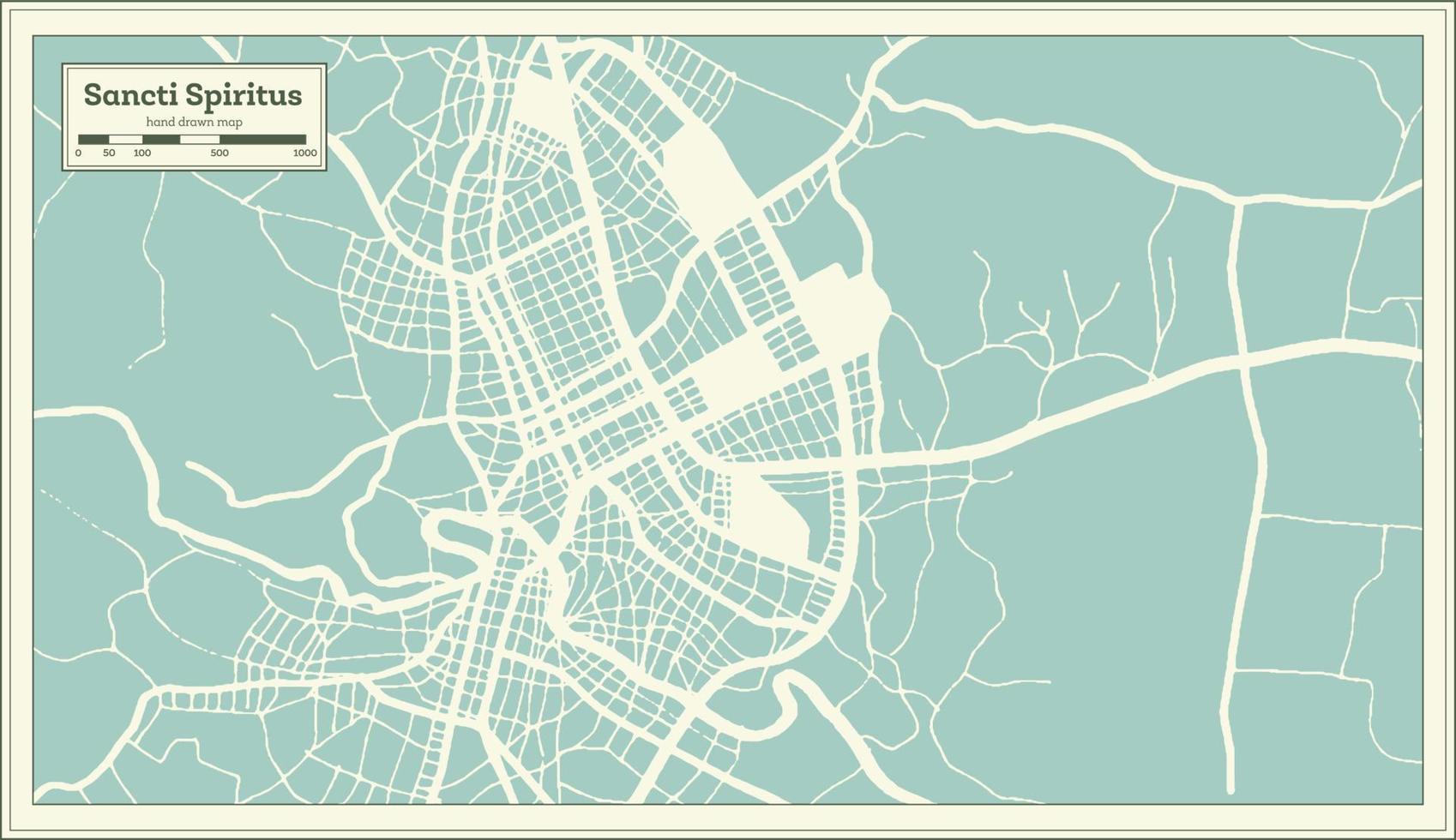 Sancti Spiritus Cuba City Map in Retro Style. Outline Map. vector