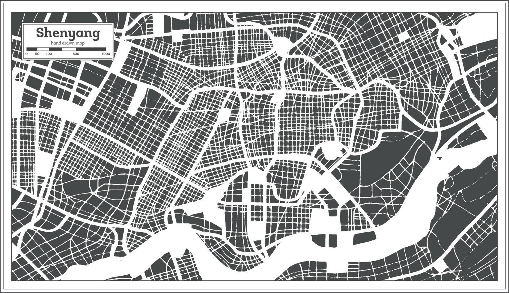mapa de la ciudad china de shenyang en estilo retro. esquema del mapa. vector