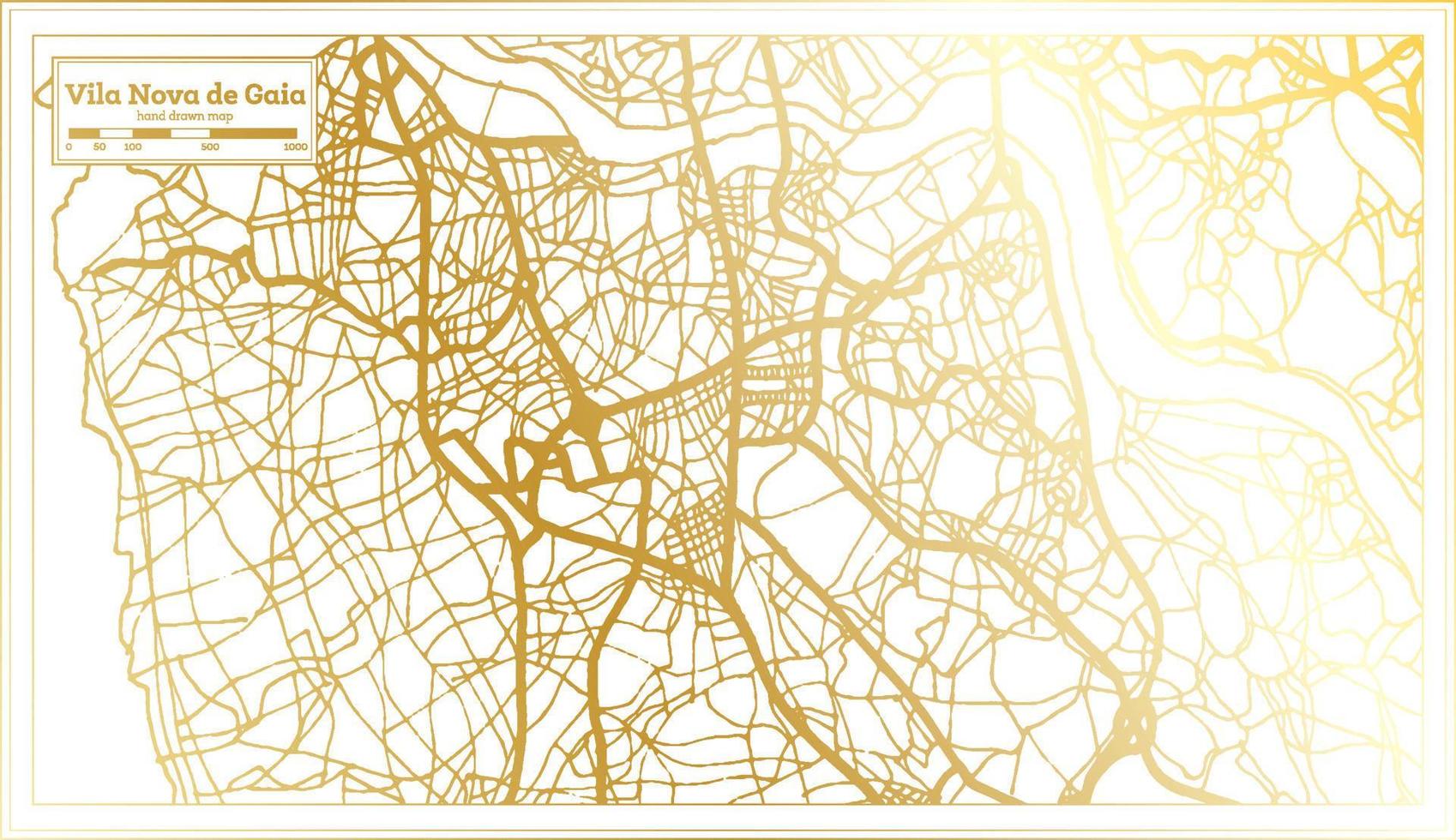 mapa de la ciudad de vila nova de gaia portugal en estilo retro en color dorado. esquema del mapa. vector