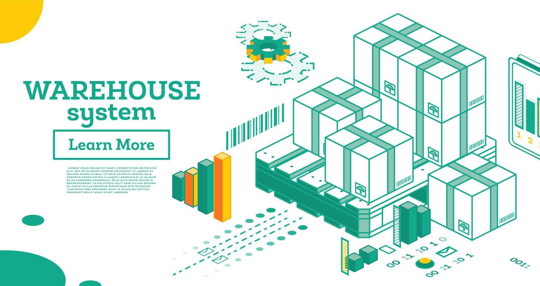 Warehouse System. Isometric Outline Cardboard Boxes and Pallet Isolated on White Background. vector