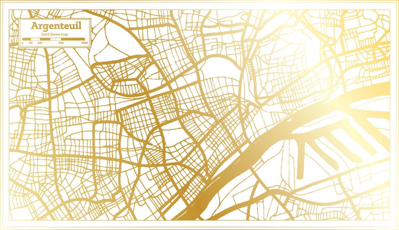 mapa de la ciudad de argenteuil francia en estilo retro en color dorado. esquema del mapa. vector