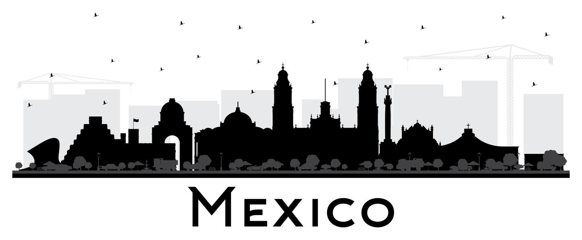 silueta del horizonte de la ciudad de México con edificios negros aislados en blanco. vector