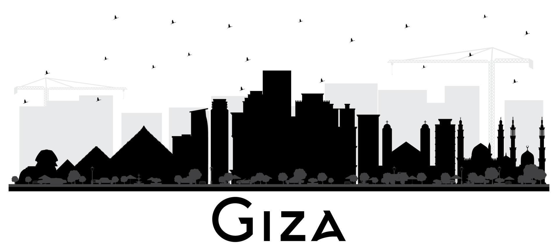 Giza Egypt City Skyline Silhouette with Black Buildings Isolated on White. vector