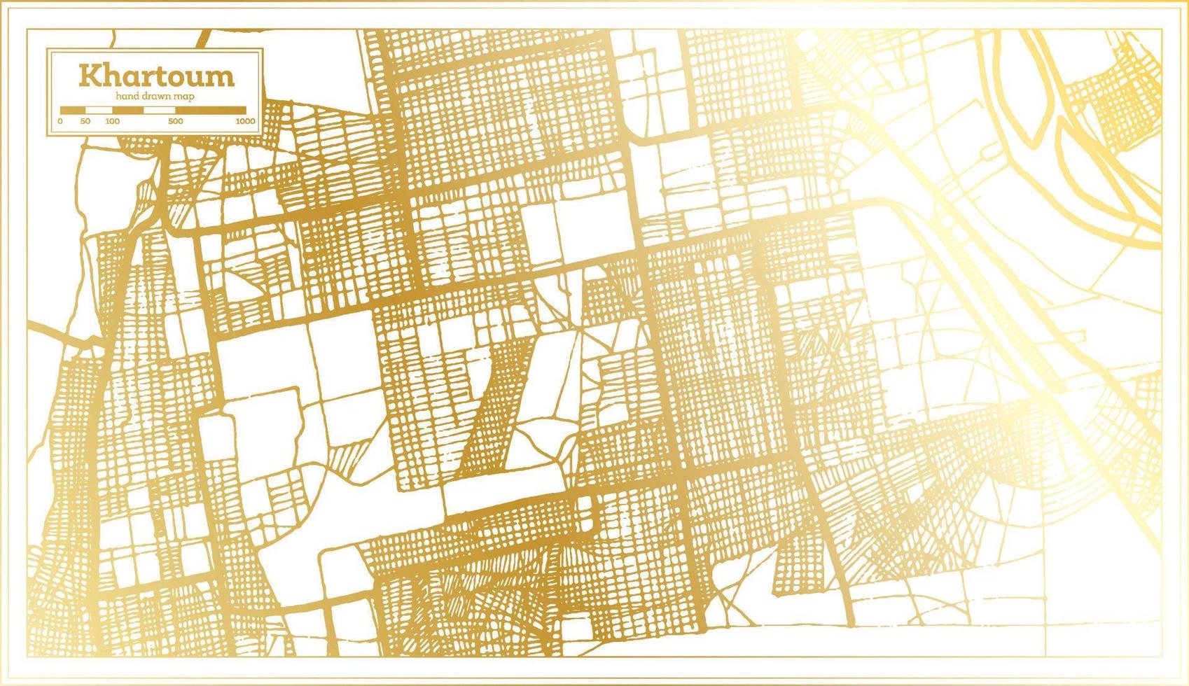 mapa de la ciudad de jartum sudán en estilo retro en color dorado. esquema del mapa. vector