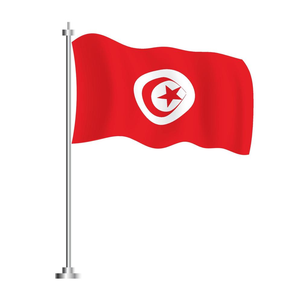 Tunisian Flag. Isolated Wave Flag of Tunisia Country. vector