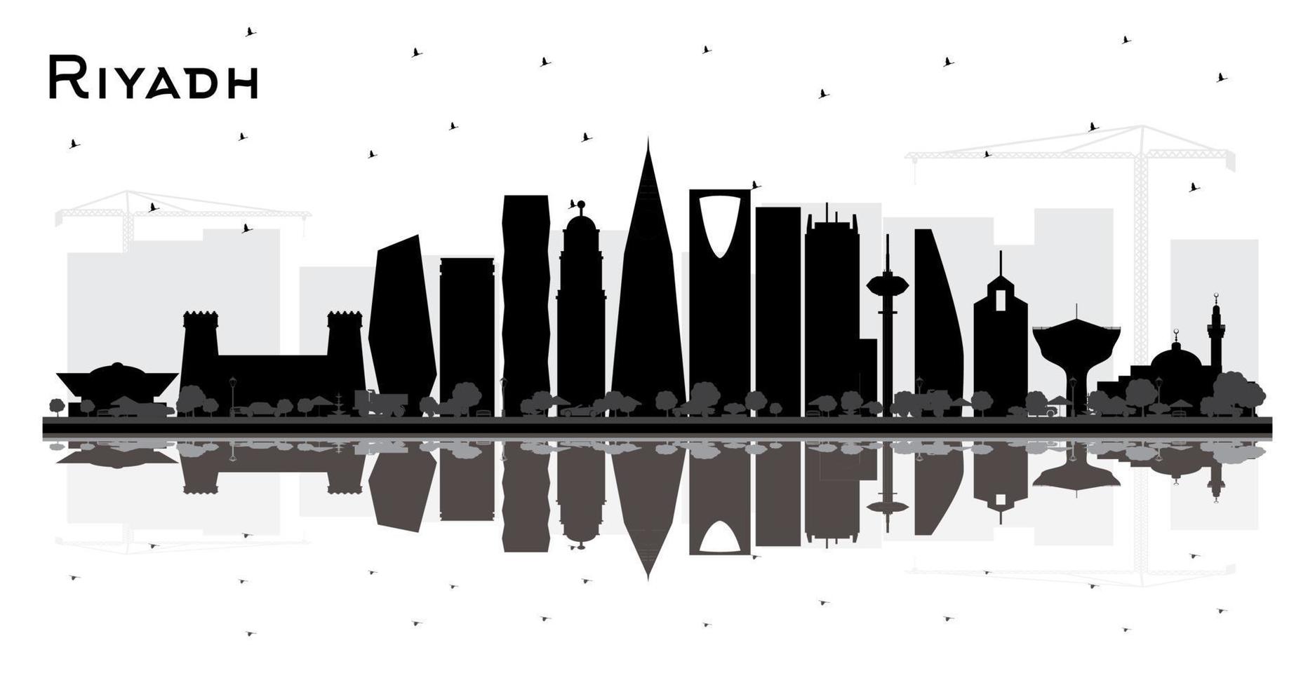 Riyadh Saudi Arabia City Skyline Silhouette with Black Buildings and Reflections Isolated on White. vector