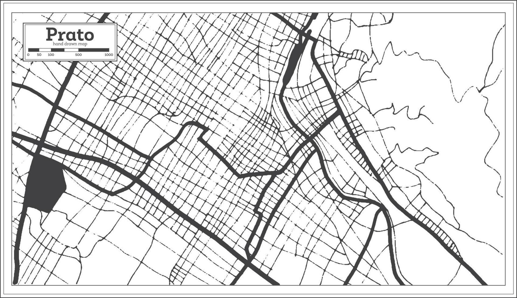 mapa de la ciudad de prato italia en color blanco y negro en estilo retro. esquema del mapa. vector