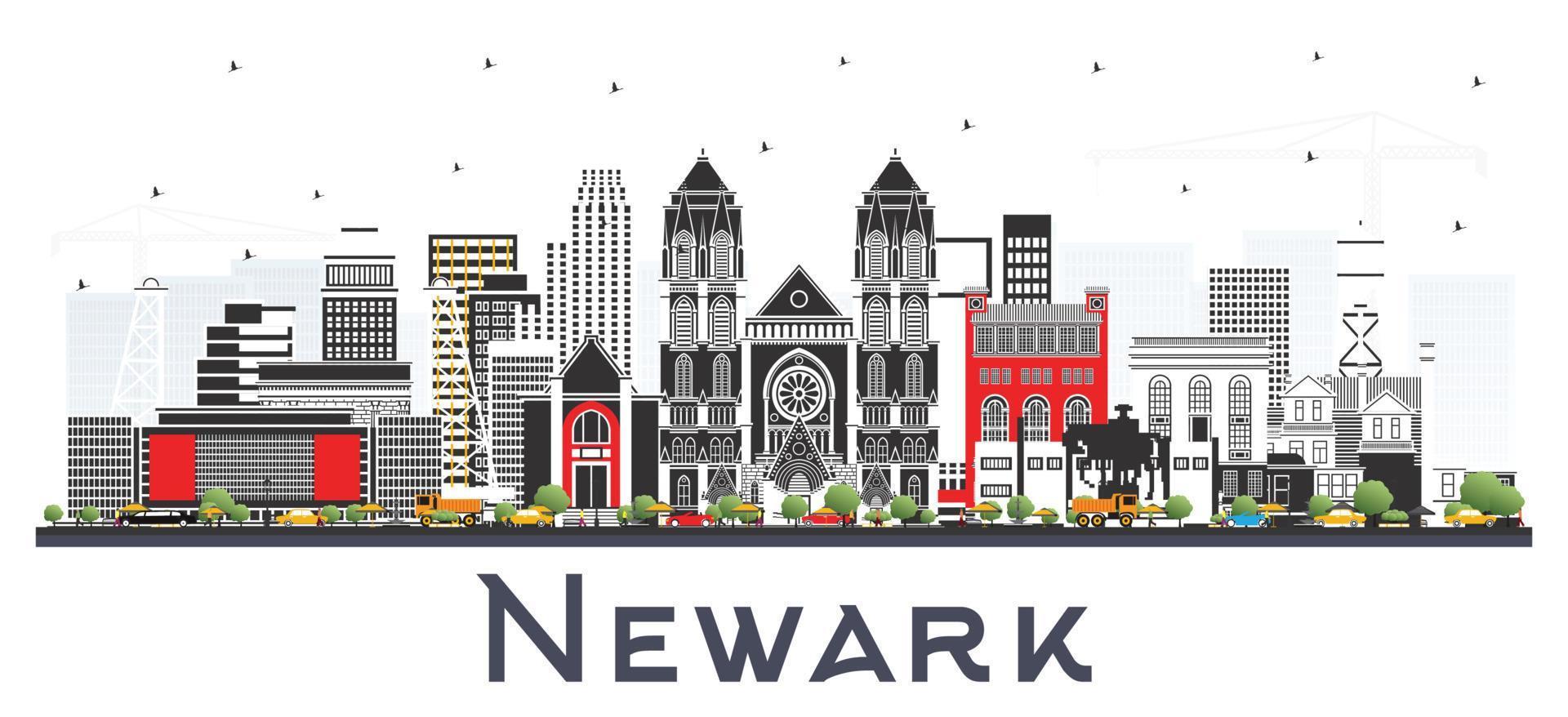 Newark New Jersey City Skyline with Color Buildings Isolated on White. vector