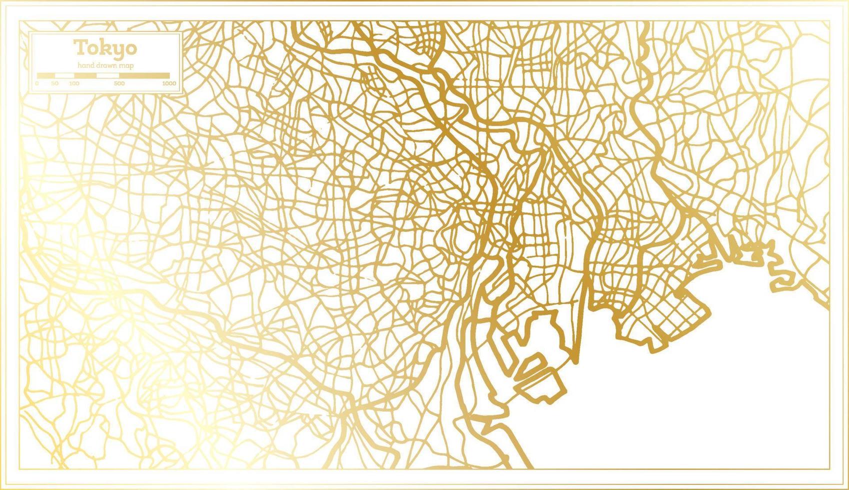 Tokyo Japan City Map in Retro Style in Golden Color. Outline Map. vector