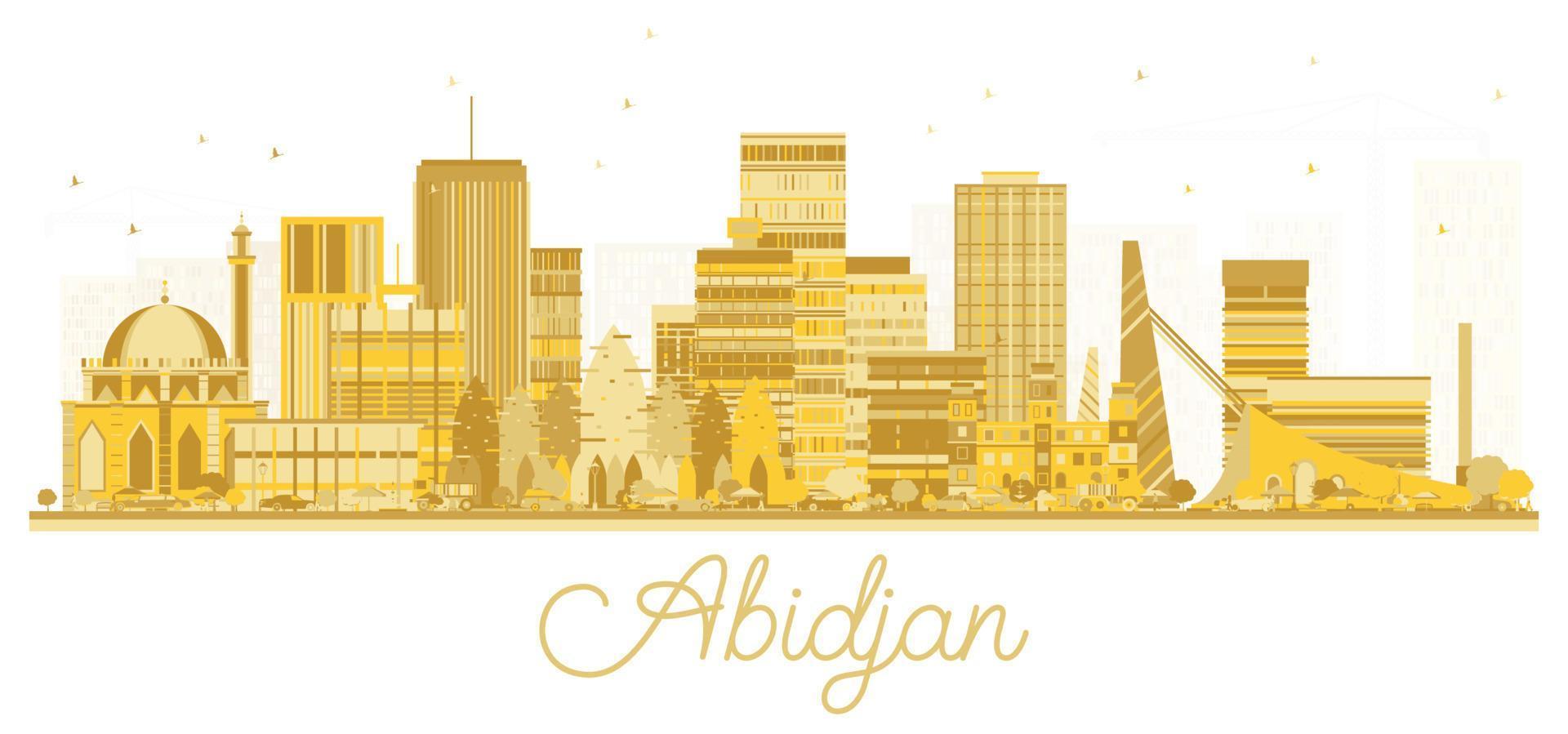 Abidjan Ivory Coast City Skyline with Golden Buildings Isolated on White. vector