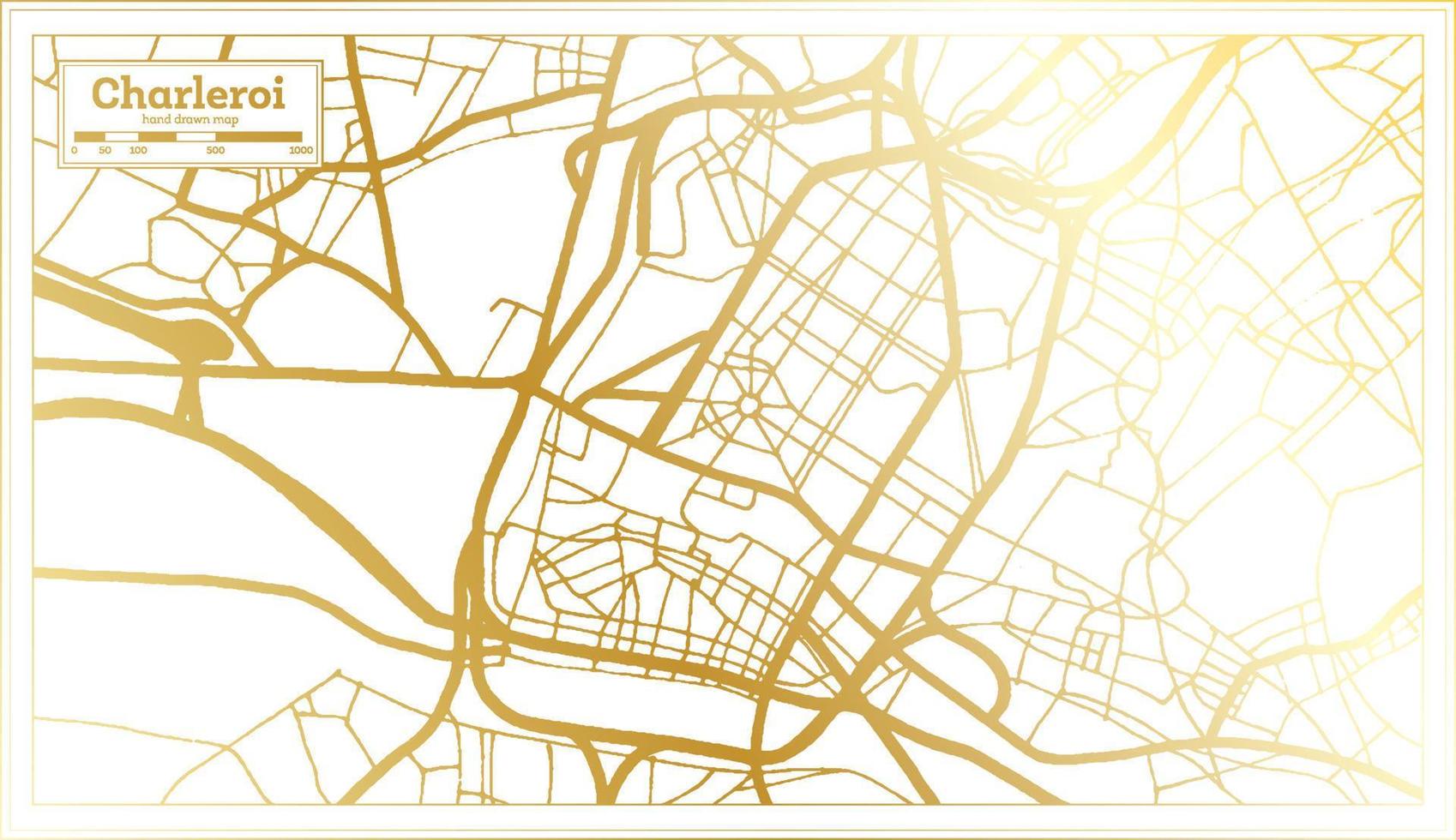 mapa de la ciudad de charleroi bélgica en estilo retro en color dorado. esquema del mapa. vector