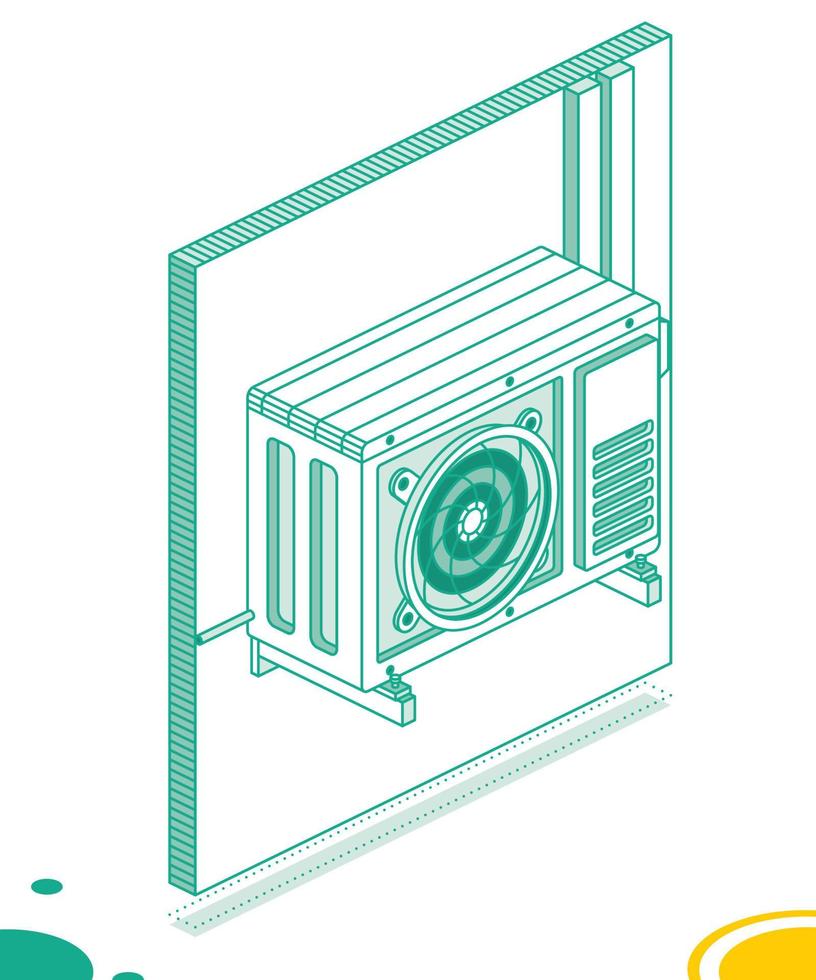 Outdoor Unit of Air Conditioner. Isometric Outline Concept. vector