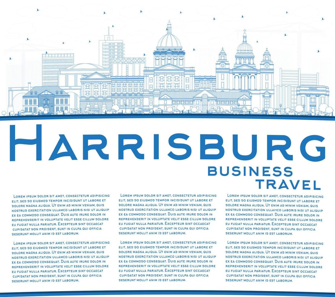 Outline Harrisburg Pennsylvania City Skyline with Blue Buildings and Copy Space. vector