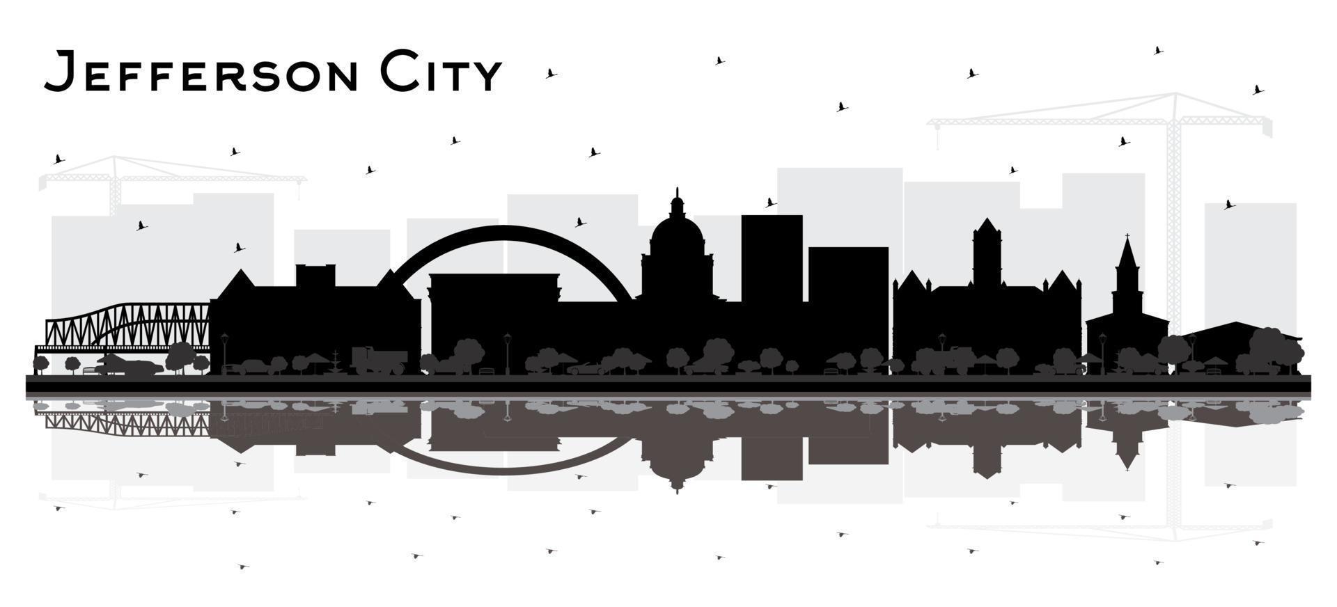 Jefferson City Missouri Skyline Silhouette with Black Buildings and Reflections Isolated on White. vector