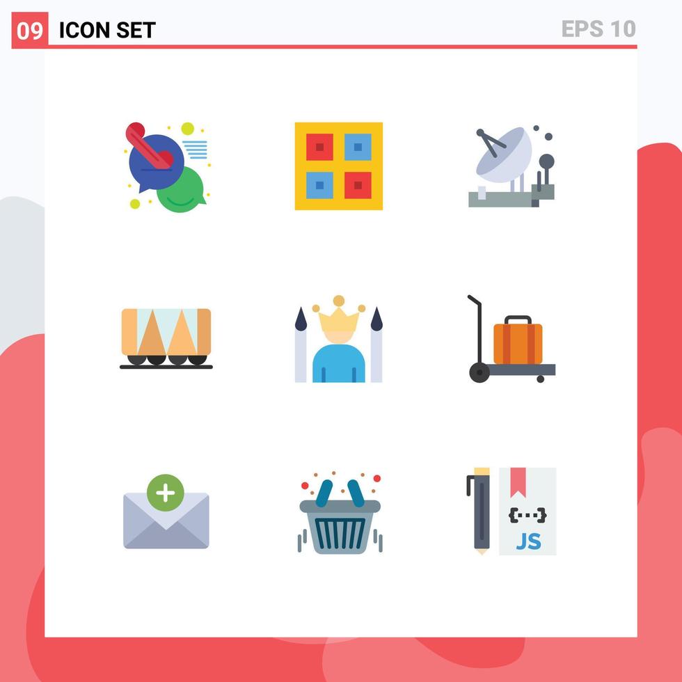Mobile Interface Flat Color Set of 9 Pictograms of celebrity vehicle shipping railroad satellite Editable Vector Design Elements