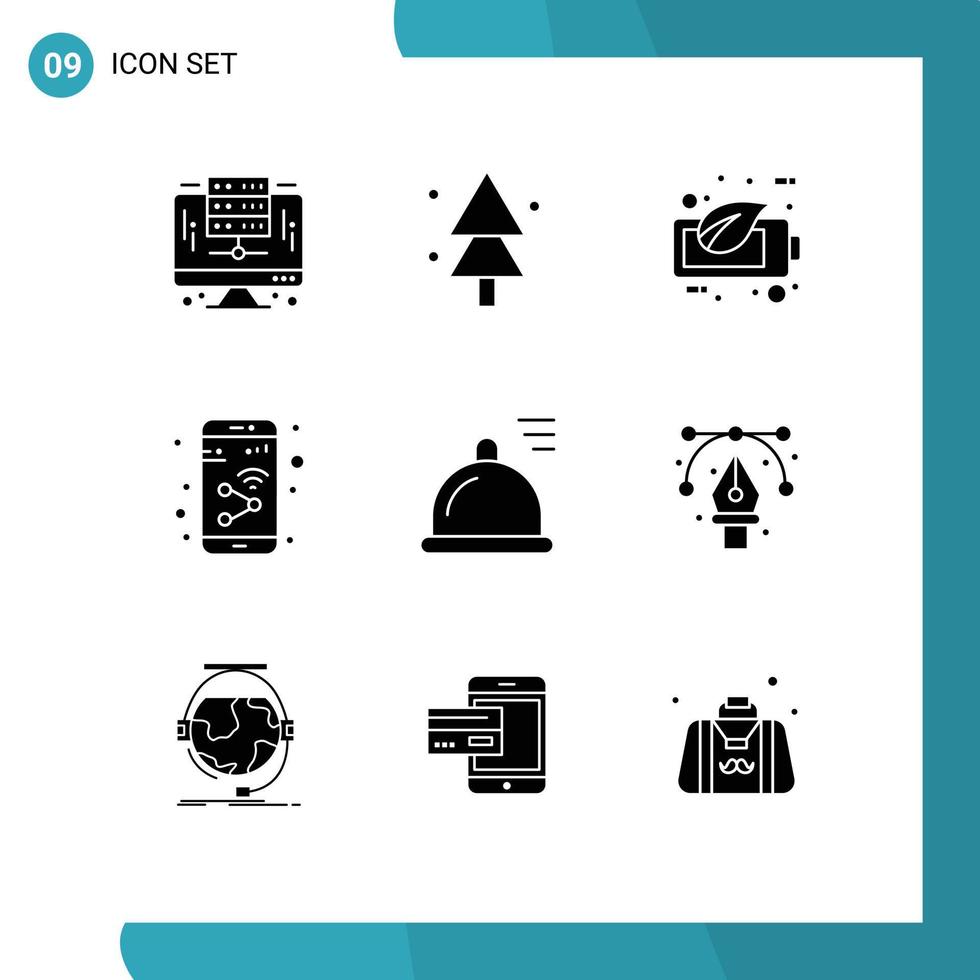 Modern Set of 9 Solid Glyphs and symbols such as food smartphone eco mobile app Editable Vector Design Elements