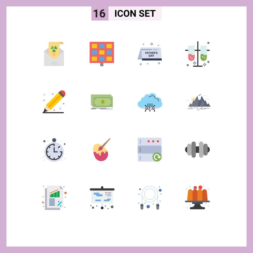 Mobile Interface Flat Color Set of 16 Pictograms of ruler test tubes calendar laboratory test tubes lab test tubes Editable Pack of Creative Vector Design Elements
