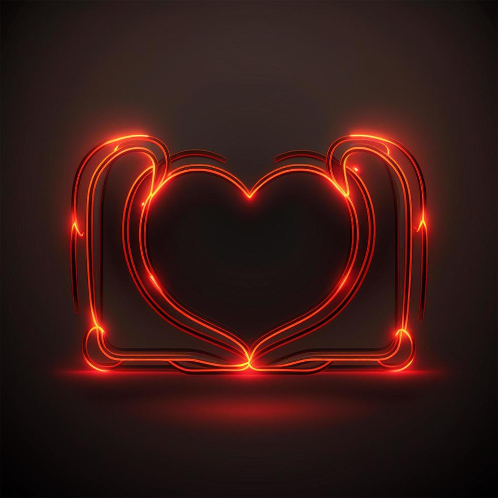 elegantes bordes de corazón de luz de neón rojo con fondo negro foto
