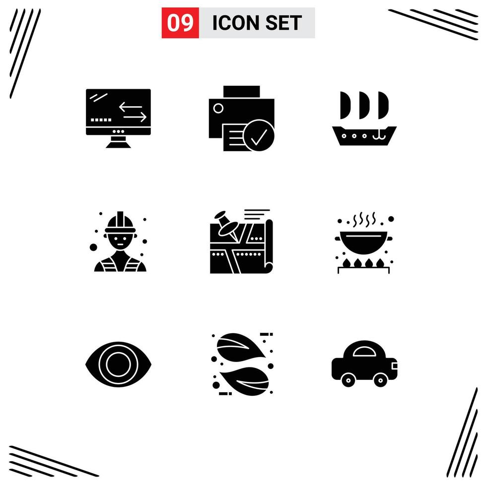 Set of 9 Modern UI Icons Symbols Signs for position location hardware worker builder Editable Vector Design Elements