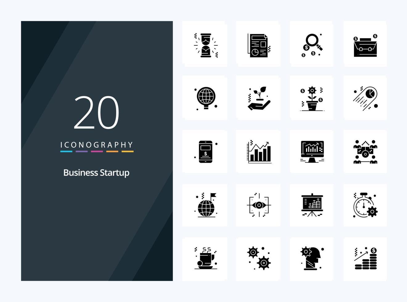 20 Business Startup Solid Glyph icon for presentation vector