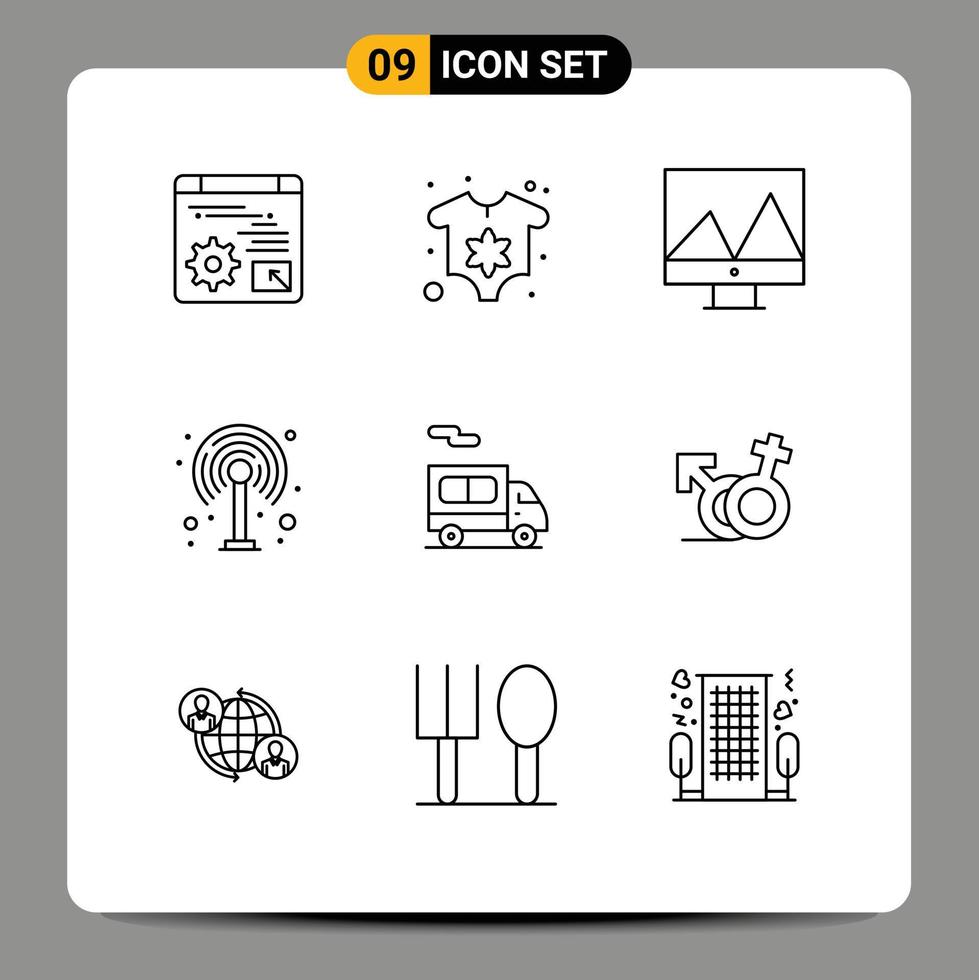 Stock Vector Icon Pack of 9 Line Signs and Symbols for symbol truck display transport wifi Editable Vector Design Elements