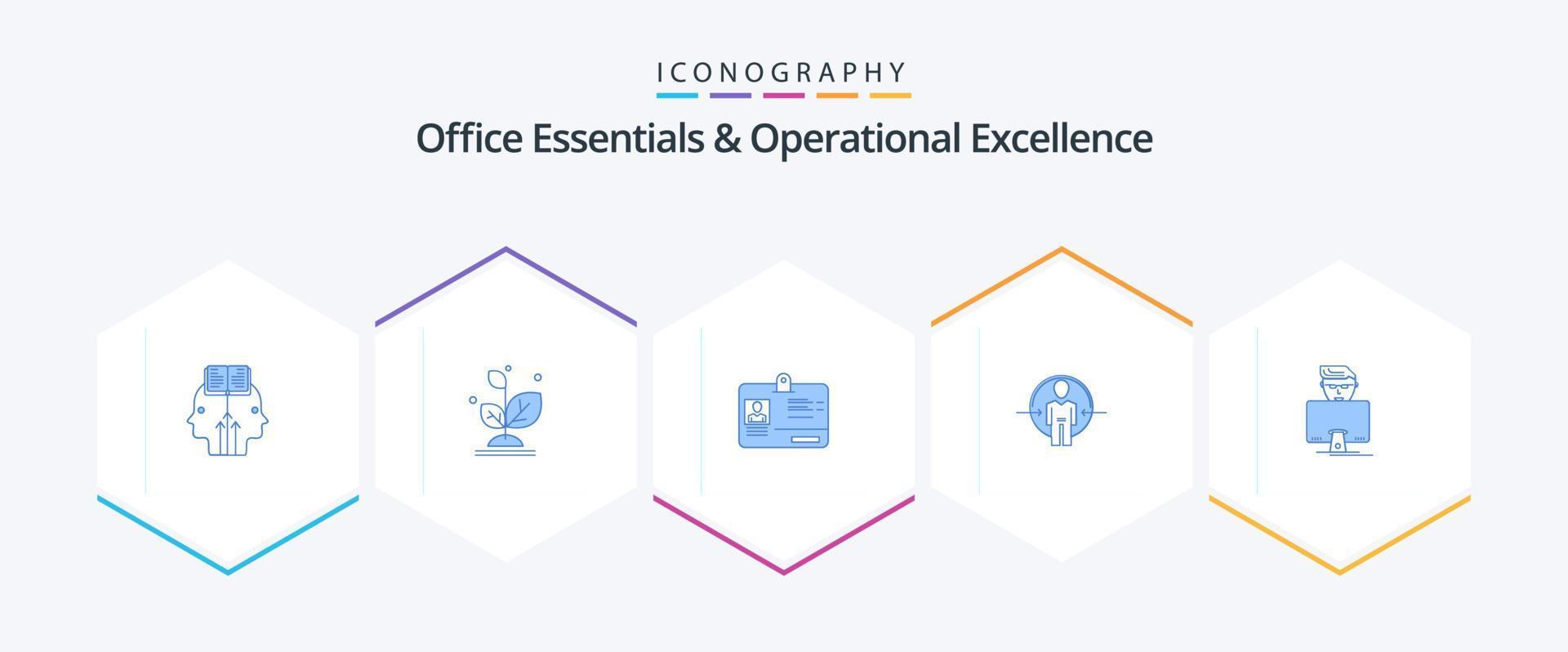 Office Essentials And Operational Exellence 25 Blue icon pack including hacker. id. pass. login. man vector