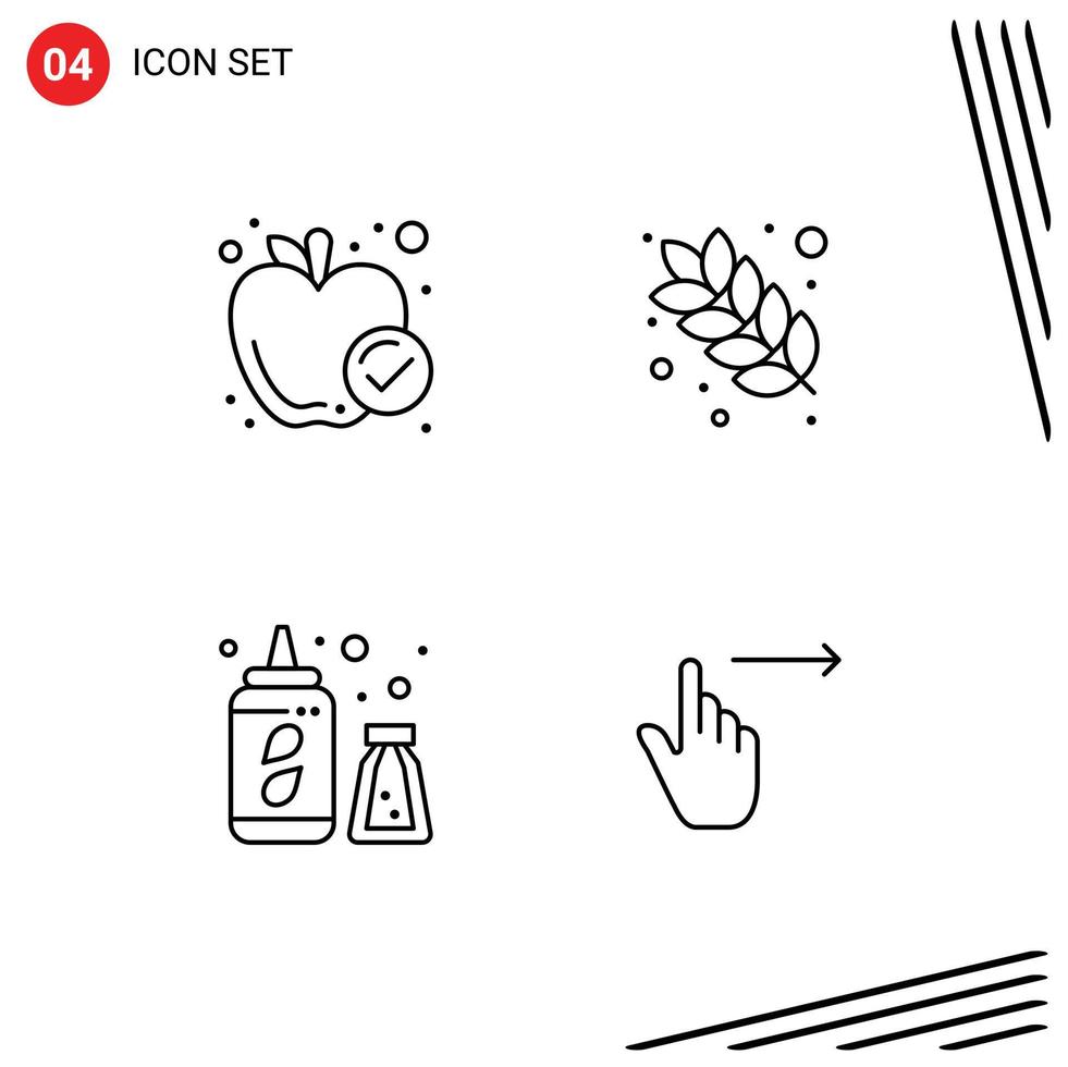 Stock Vector Icon Pack of 4 Line Signs and Symbols for apple water healthy food grain finger Editable Vector Design Elements