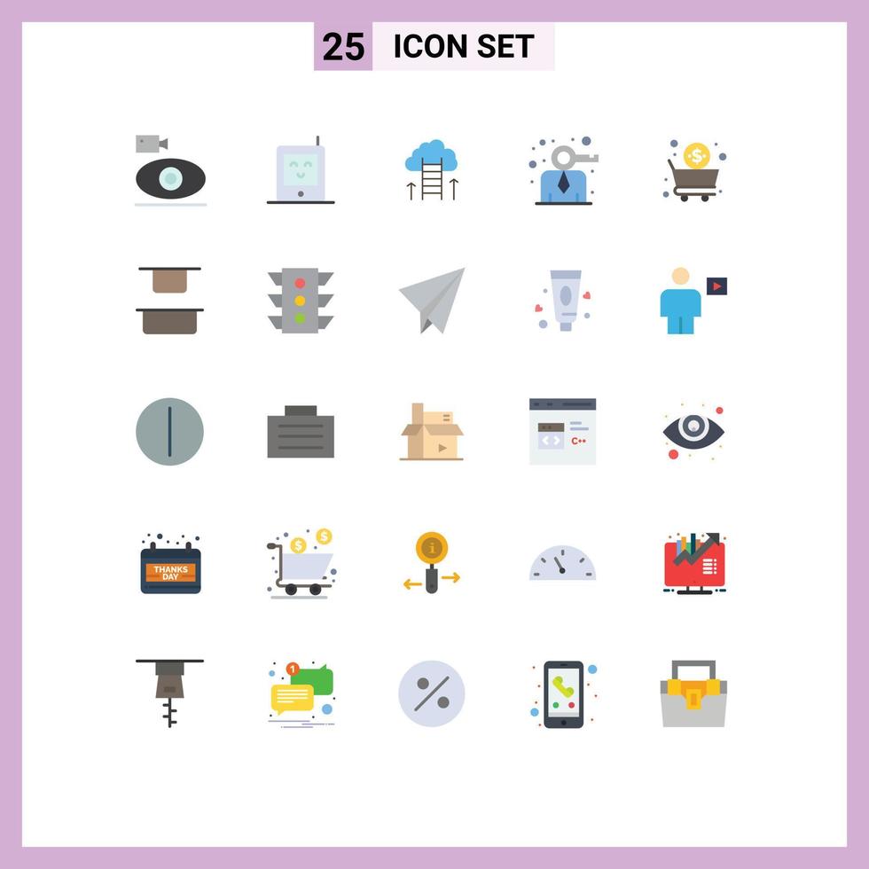25 Universal Flat Color Signs Symbols of business modern career path key focus Editable Vector Design Elements
