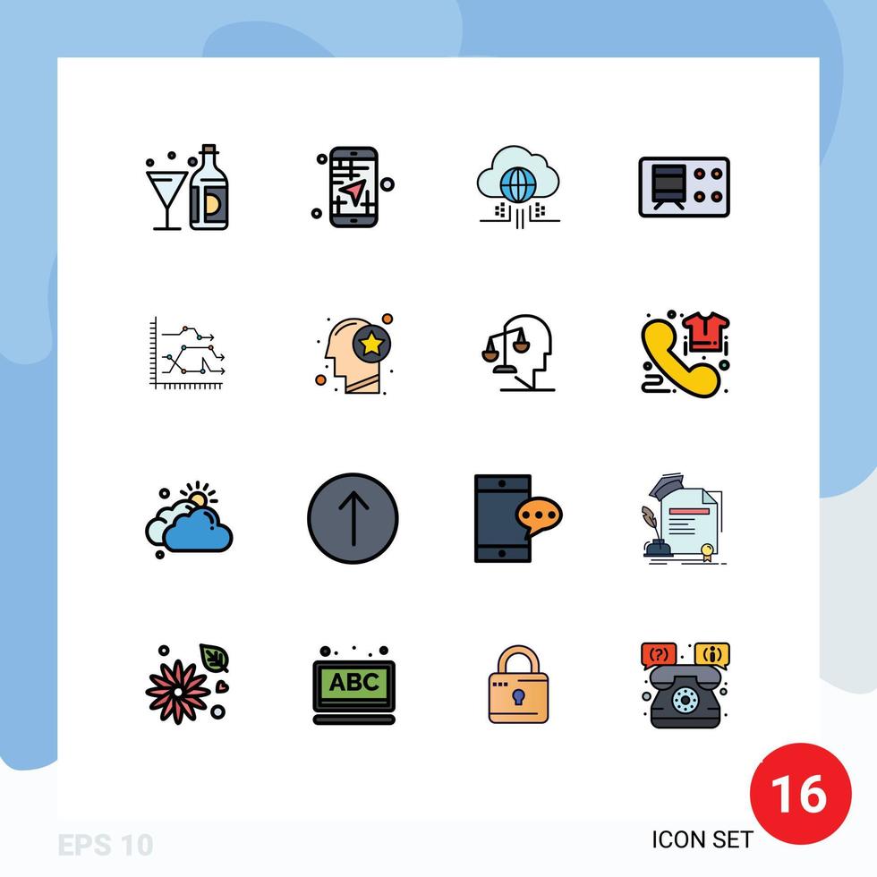 Modern Set of 16 Flat Color Filled Lines and symbols such as analytics ticket direction railroad cloud Editable Creative Vector Design Elements