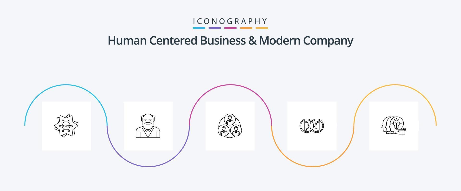 Human Centered Business And Modern Company Line 5 Icon Pack Including man. dual. uncle. face. circle vector