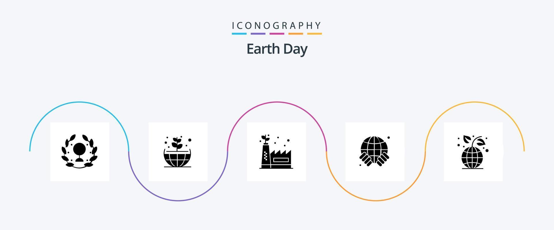 Earth Day Glyph 5 Icon Pack Including plant. ecology. ecology factory. earth day. world vector