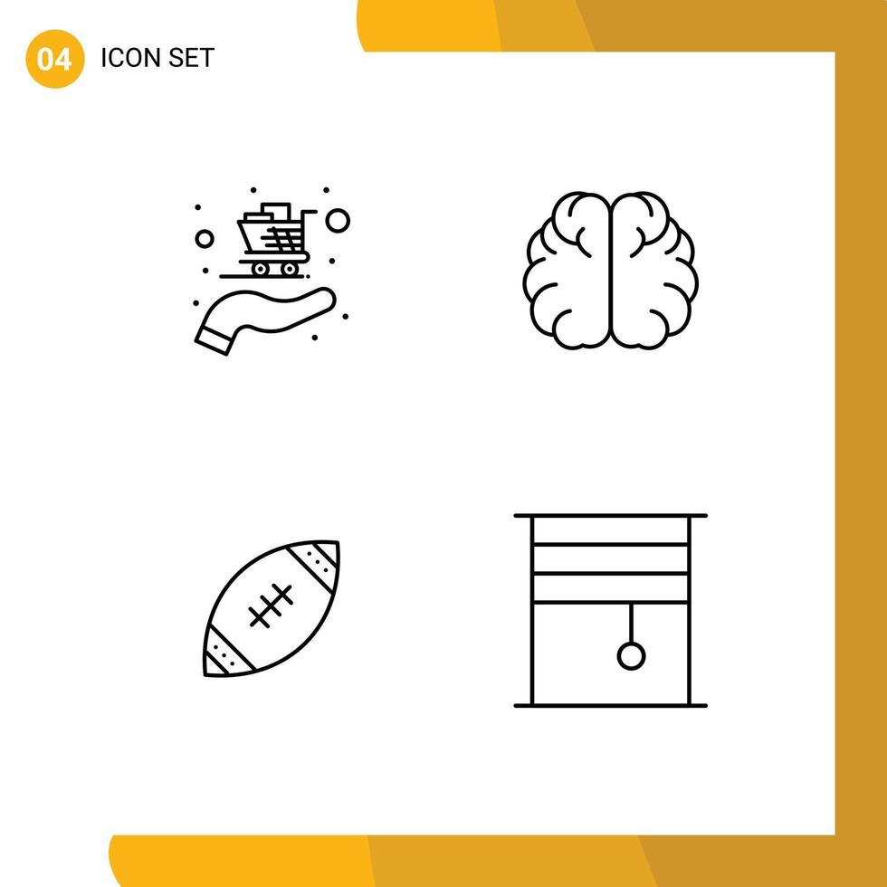 Mobile Interface Line Set of 4 Pictograms of buy football brain knowledge rugby Editable Vector Design Elements