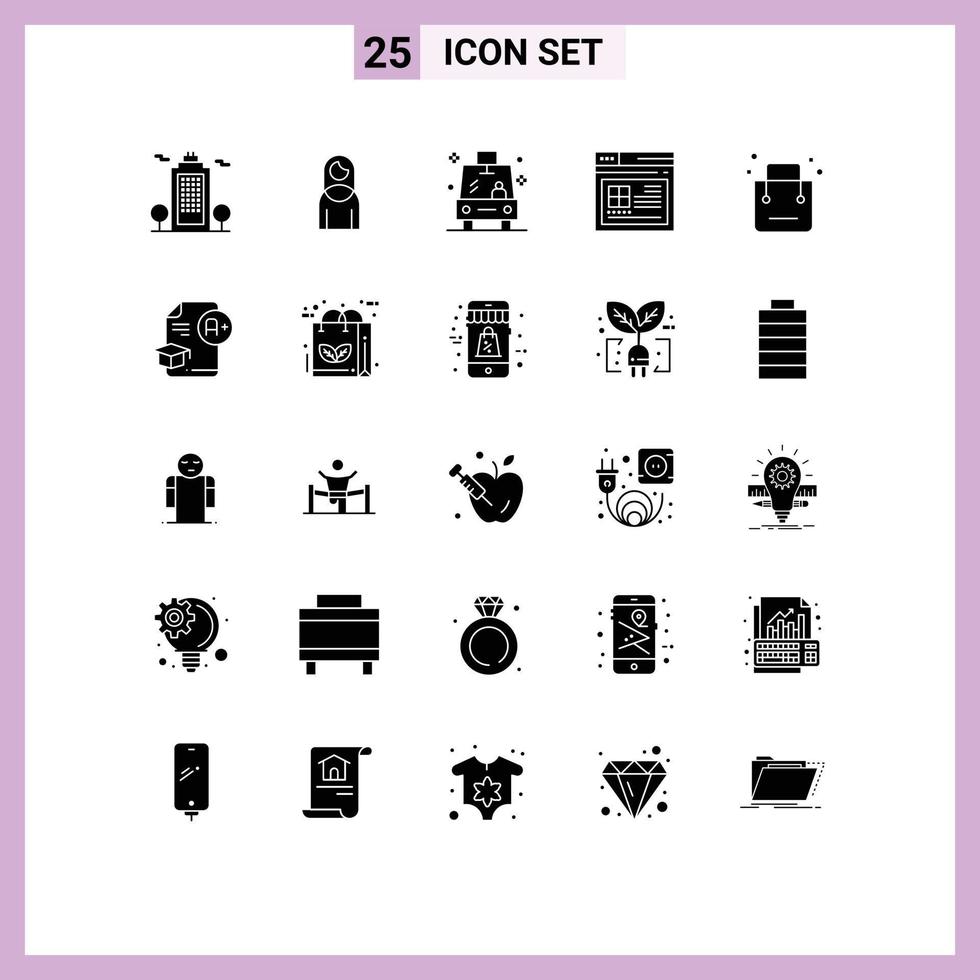 Solid Glyph Pack of 25 Universal Symbols of cart website shuttle web internet Editable Vector Design Elements