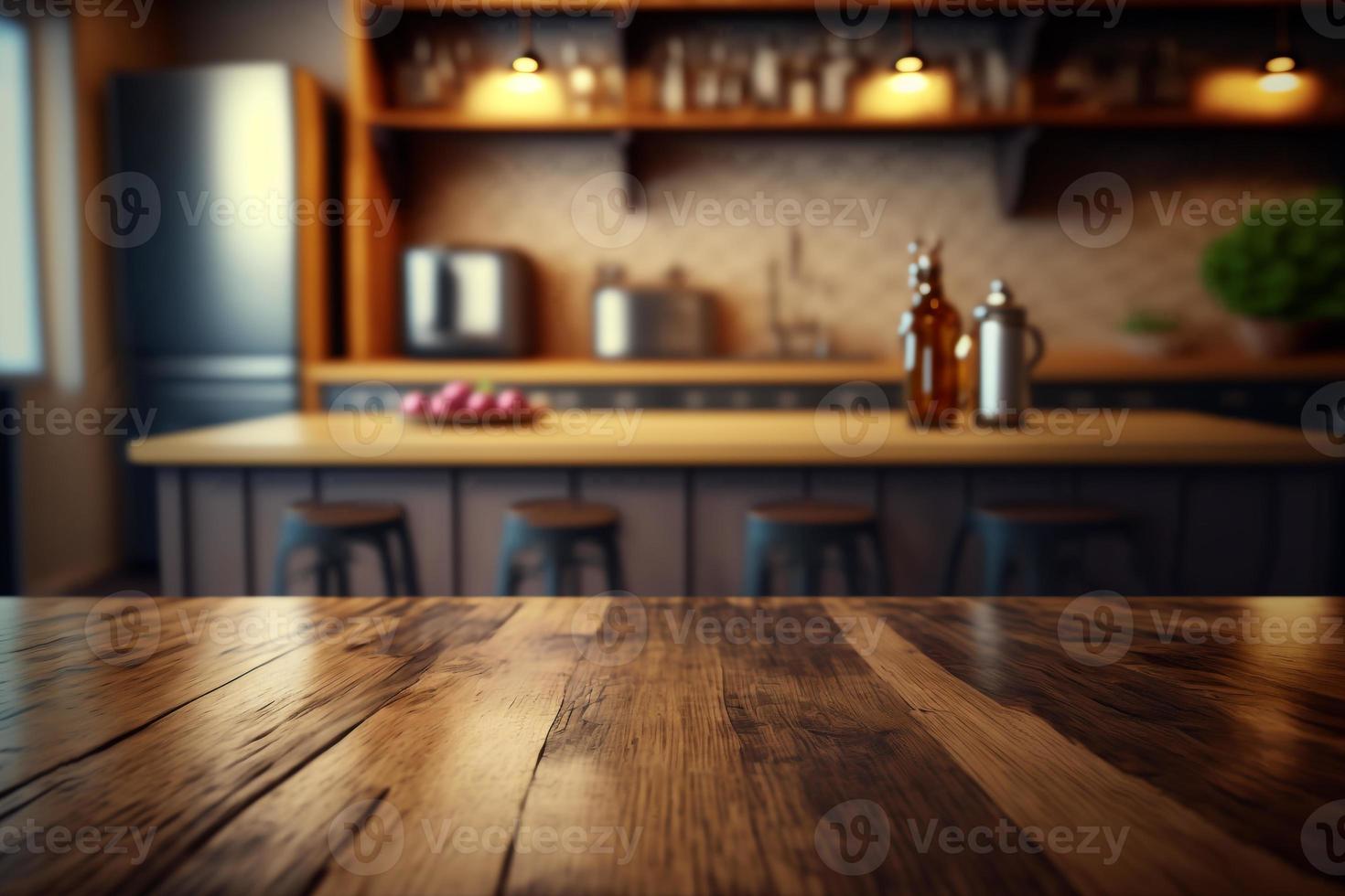 wood table top bar with blur background photo