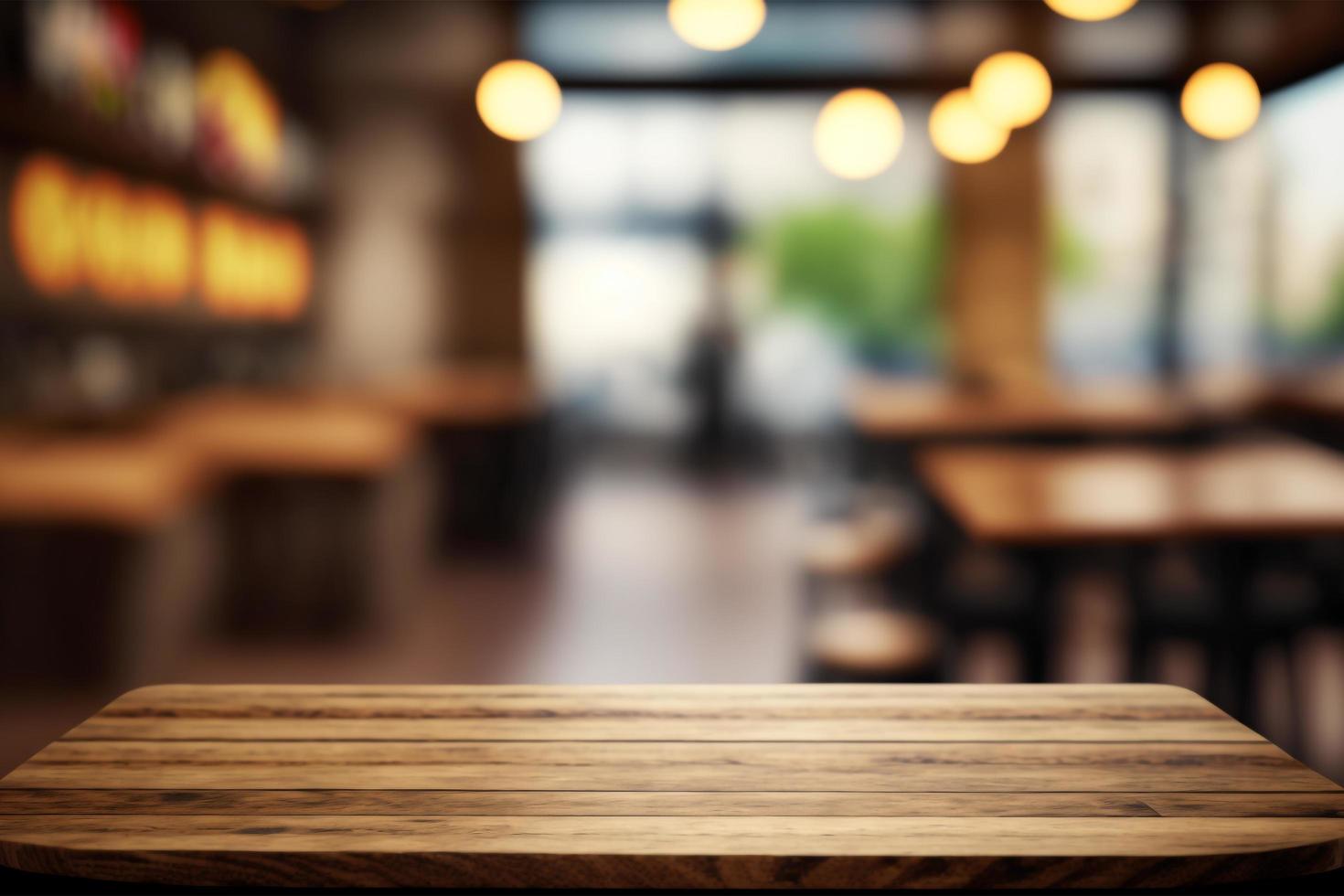 Wooden board empty table in front of blurred background photo