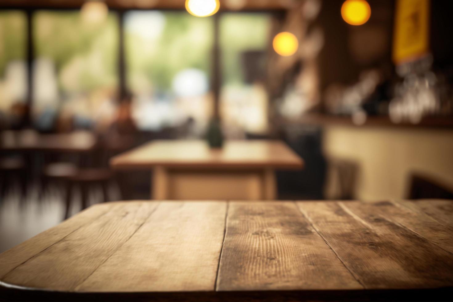 Wooden board empty table in front of blurred background photo